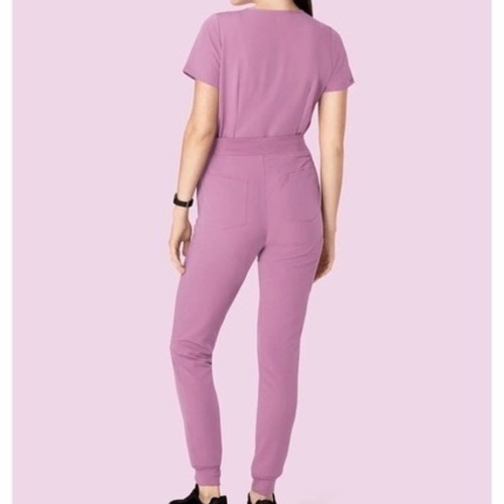 Mandala Mauve Pink Scrub Set Notch Neck Top and Jogger Pants Medium
